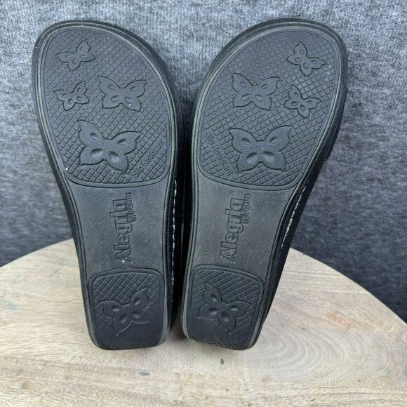 Alegria KAR-111 Black Leather Double Strap Slip-On Sandals EU 37 US 7.5 Platform - Picture 7 of 7